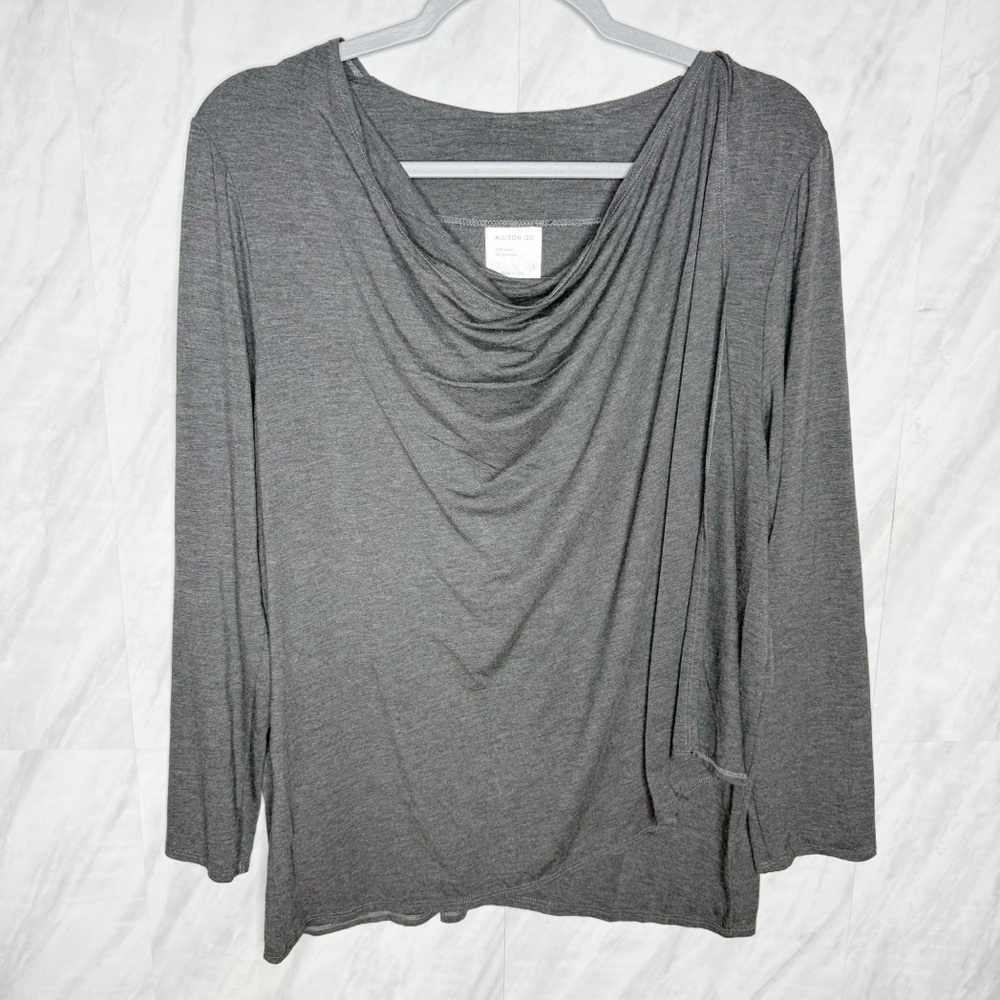 Allison Izu Gray Draped 3/4 Sleeve Blouse Large